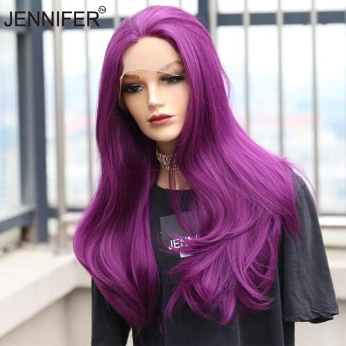 Synthetic Wigs For Women 24inch Lace Front Long Straight hair Purple Color Heat Resistant Fiber Party/Daily