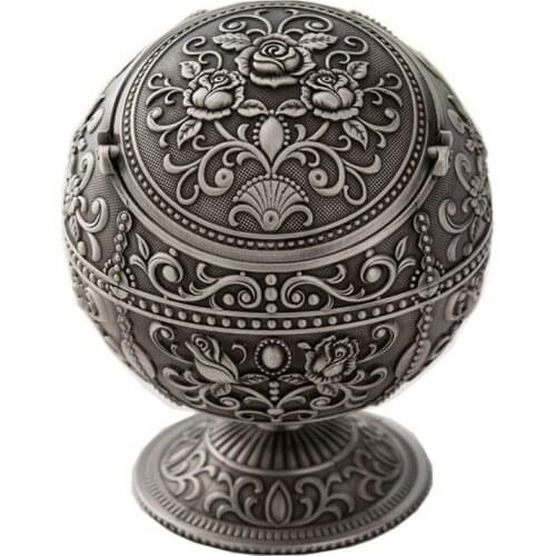 Ash Bowl with Cover Creative Personality Metal Spherical Rose Pattern Globe Decoration Household Smoke Cylinder