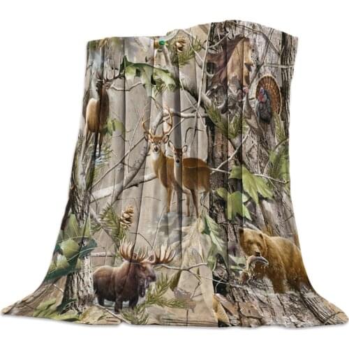 Forest Deer And Bear Bird Bedspread Blankets Flannel Fleece Throw Cover Wrap Wrinkle-Resistant Skin-Friendly Lightweight