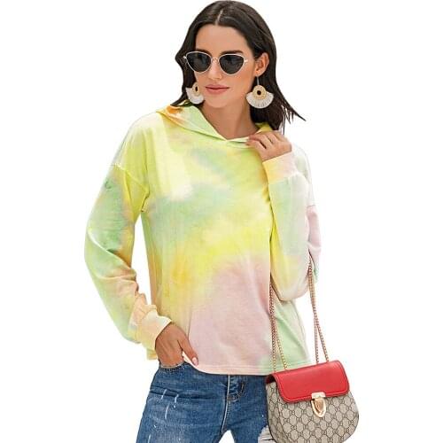 Popular Tie Dye Sweatshirt Hoodie Womens Casual Tie-dye Printing Gradient Hooded Top Pullovers