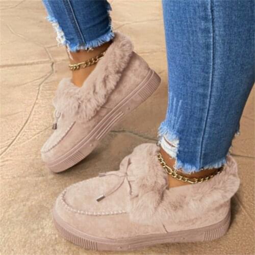 Casual Fashion Women Flat Boots Winter Plush Warm Snow Boots Color Furry Females Feetwear Solid Color Furry Durable Shoes