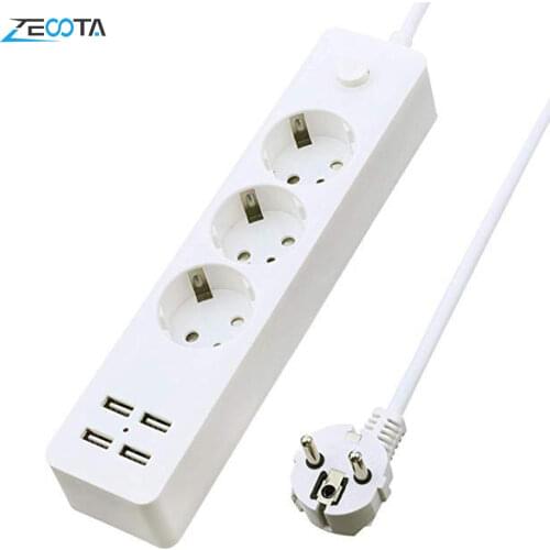 Multiple Power Strip Electric Sockets with USB 3 Way EU Plug Outlets Switch 1.5m Extention Cord for Smartphone Tablets Travel