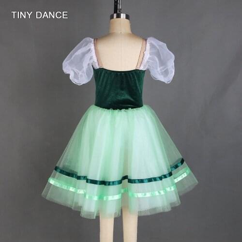 Short Sleeves Ballet Dress Performance Dark Velvet Bodice Romantic Tutu Kids Green Tutu Puffy Ballerina Skirts for Teens 20533
