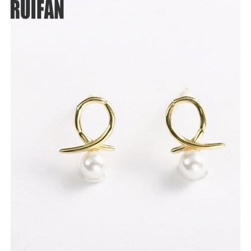 Ruifan Trendy Pearl 925 Sterling Silver Earrings for Women Girls Korean Gold Color Stud Earring Christmas Fine Jewelry YEA401