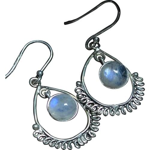 Genuine Blue Fire Moonstone 925 Sterling Silver Earrings, 39 mm, AE2600