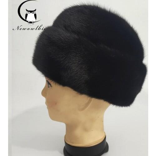 Real mink hat winter mens warm caps whole piece mink fur hats Winter warm outdoor hat Travel Sports Hats For Men Snow Caps