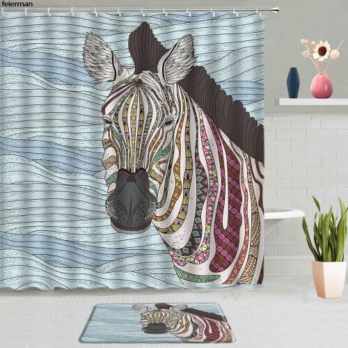 Animals Zebra Shower Curtains Non-Slip Bath Mat Bathtub Decorative Screen Absorbent Home Carpet Washable Bathroom Set With Hook