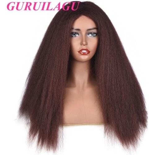 GURUILAGU Synthetic Wig Cosplay Kinky Straight Wigs for Black Women 6 Colors Long Wig Women Heat Resistant Fiber Synthetic Hair