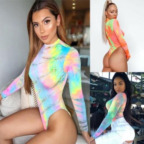Sexy Women Summer Bandage Tie Dye Bodycon Cocktail Clubwear Jumpsuit T-shirt One-Piece Swimsuit Bikini Set Bodysuit Multi Colors