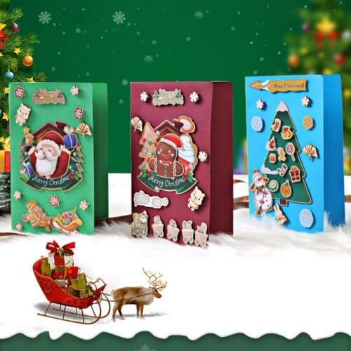 Three-D Greeting Cards DIY Merry Christmas Post Card Party Invitation With Envelope Greeting Card Kids Gift Postcard Christmas