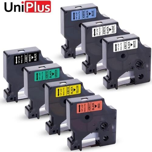 UniPlus Label Tapes for Dymo D1 43610 43613 43616 43617 43618 43619 43621 12mm Label Maker Black on White Yellow Clear Ribbon