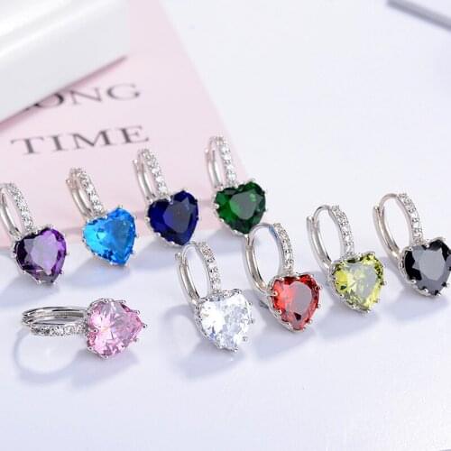 VAE23 Love Heart Shine Cubic Zirconia 925 Sterling Silver Lady Stud Earrings Original Jewelry For Women Promotion Gift