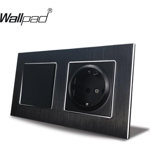 Switch and EU Socket Wallpad 110V-240V AC Metal Aluminum Frame 16A 1 Gang Switch EU Schuko Power Outlet with Claws Mount