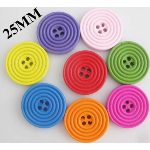 WBNNAV botones colores 40pcs mixed randomly 25mm Wood Button 4 holes Circle Line sewing accessories