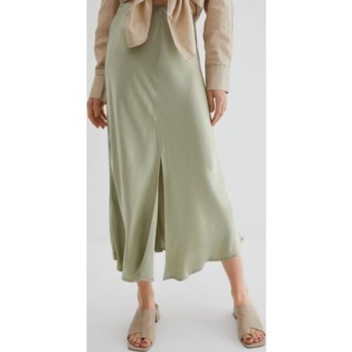 MUICHES Elegant Empire Satin Long Skirts Female Soft High Grade A-Line Skirts For Women 2021 New Fashion Fall Green