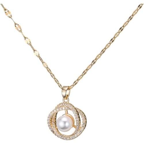 316L Stainless Steel Fashion Fine High-end Jewelry Inlaid Zircon Intertwined Pearl Geometric Winding Choker Necklaces For Women