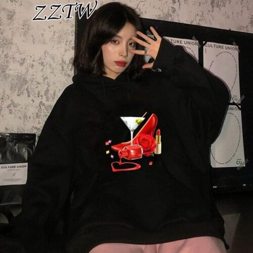 Rose Gold Wine Glasses Print Women Hoodie Casual Ladies Hoody Autumn Fashion oversized Sweatshirts streetwear for Female