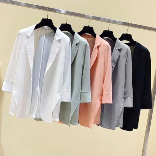 Summer Korean Chic Simple OL Women Office Ladies Fashion Three Quarter Sleeve Cardigan Blazer Loose White Blazer Jacket X281