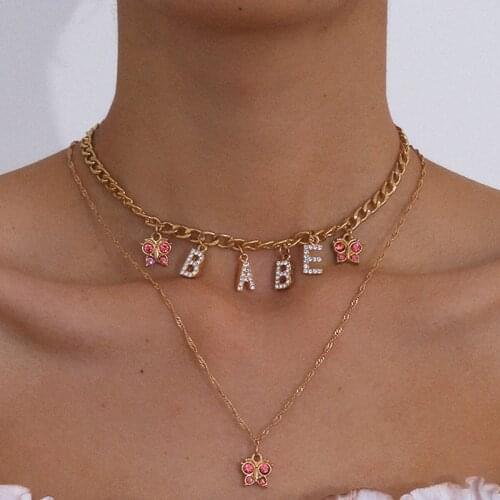 Korean Cute Butterfly Crystals Choker Necklace for Women Girls BABE Crystal Letters Collar Necklace Trendy New Jewelry Gifts