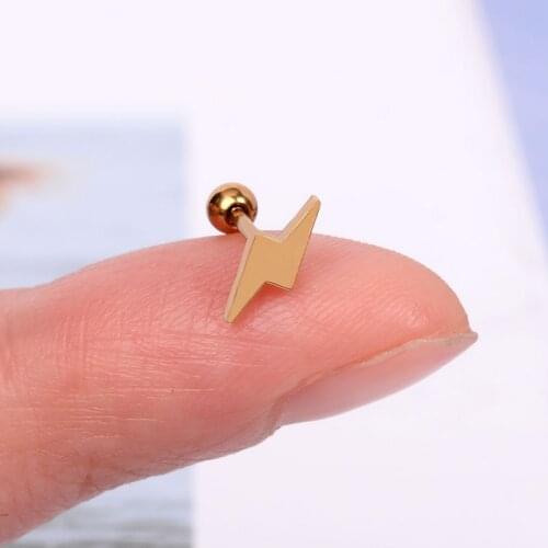 1Pcs100% Stainless Steel Small Cross Star Moon lightning Crown Cartilage Stud Earring Helix Tragus Conch Screw Piercing Jewelry