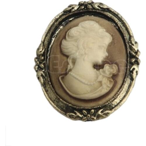1pc Queen Lady Vintage Victorian Design Cameo Black Enamel Bronze Brooch Pin