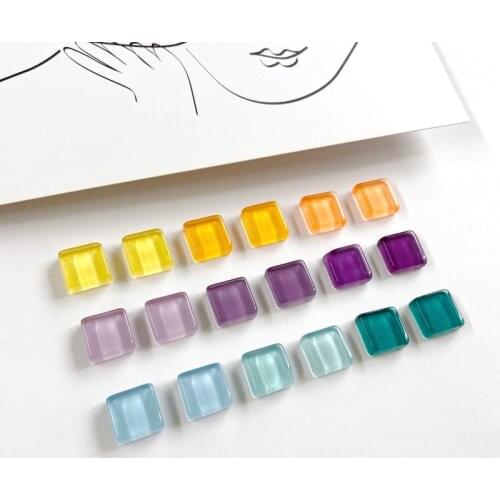 100pcs/lot 10mm gradient color print Mosaic ice cube geometry square shape flatback beads diy jewelry earring/garment accessory