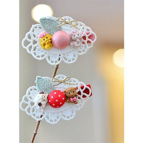 12pcs/Lot New Girls Cute Animal Hair Clip Lace Ornament Hair Clips Children Lovely Hairpins Kids Sweet Hair Accessories