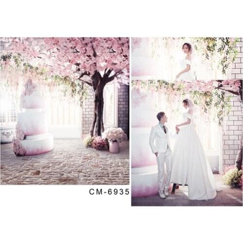 200*300cm Wedding Photography Backdrops Background Vinyl Pink Cherry Tree Tile Floor Romantic Wedding For Studio