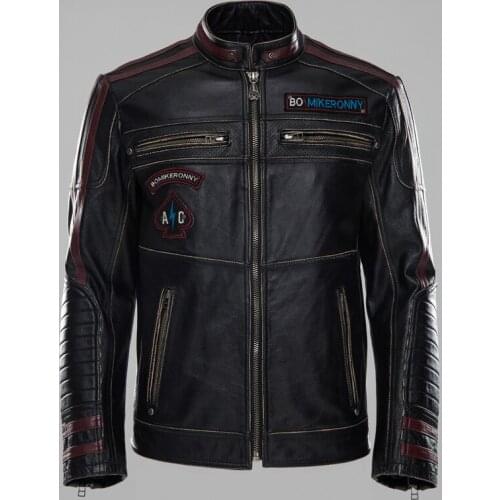 2020 New Mens Black edging motorcycle Leather jacket Fashion Embroidery Labeling Stand collar Biker Jacket Winter Coats S-XXXL