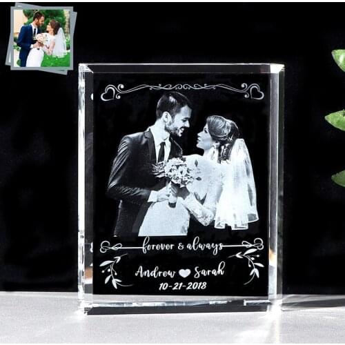 2D K9 Crystal Block Photo Frame Personalized Wedding Picture Frame Gifts for Couple Customized Gifts for Women Home Decor