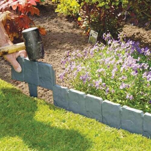 5/10 Grey Garden Fence Edging Cobbled Insert Ground Type Plastic Fences Lawn Edging Plant Border Decorations Flower Bed Border