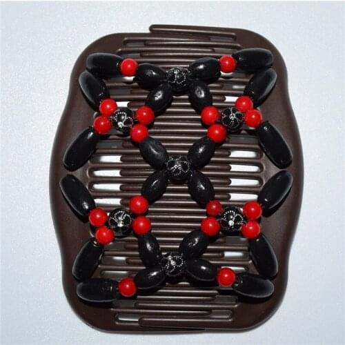 60pcs/lot red and black Stretchy Beaded Double Magic Hair Combs Clip hairpins hair accessories for professional work lady