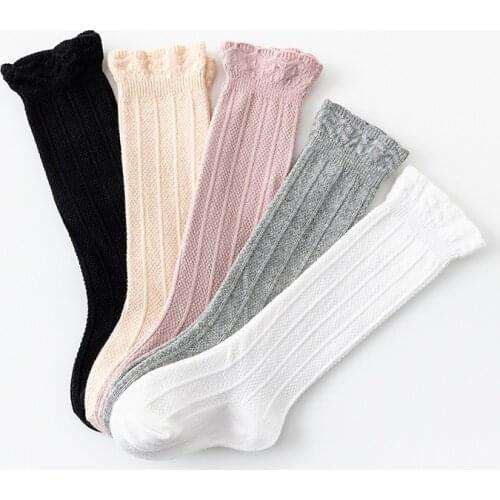 2021 Children Baby Socks Knitted Cotton Long Tube Socks Kids Infant Knee High Socks Toddler Kids Girls Lace Summer Cute Socks