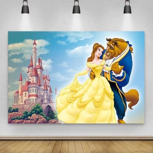 Cartoon Blue Sky Castle Beauty Beast Background Girl Birthday Party Decoration Photography Photo Child Custom Princess Backdrop