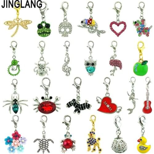 JINGLANG Wholesale Color Crystal Fashion Charms Lobster Clasp Accessories Jewelry Animals Alloy Bracelet Pendant accessori 1 Psc