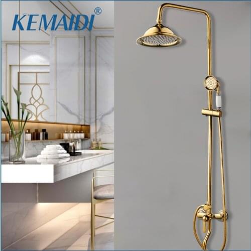 KEMAIDI Bathroom Solid Brass Valve Ceramic Handle Shower Set Golden Polished Shower Faucet Shower Head Aerator Nozzle Shower