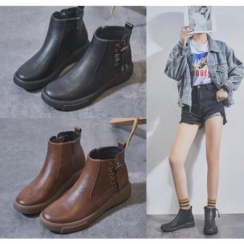 Genuine leather zipper Breathable classic elegant fashion boots shose cancise pumps winter Soft and comfortable wedges women cas
