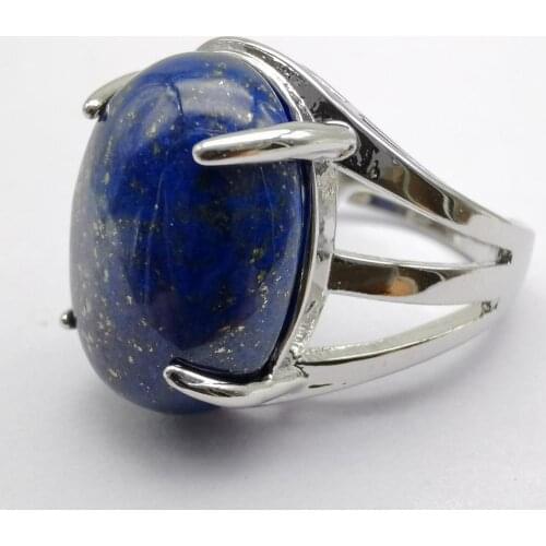 Natural Lapis Stone Oval Bead GEM Finger Ring Size 8-9 Jewelry For Gift X269