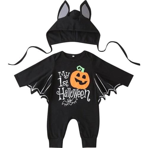 Halloween Boys Rompers + Hat Cotton Fall Cosplay Batwing Toddler Clothes Childrens Sets Trick Or Treat Baby Kids