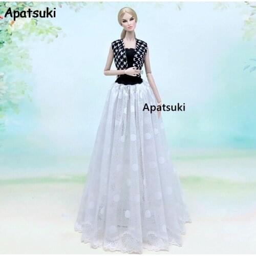 White Black Polka Dress For Barbie Doll Outfits Clothes Set Fashion Party Gown & Vest Coat 1/6 Dolls Accessories Kid Toys
