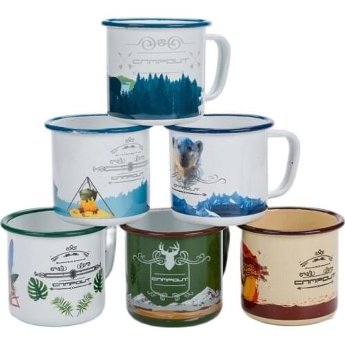Enamel Camping Mug 300ml Colourful Metal Enamel Coffee Tea Camp Cups Mugs for Camping Hiking Backpacking Fishing Picnics