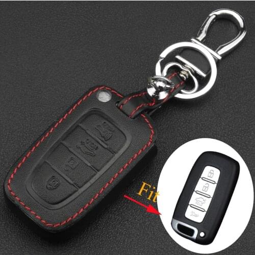 Kutery 4 Buttons Leather Remote Car Key Cover Case For Hyundai Long Move IX35 Sonata 8 For Kia Rio Soul Sportage