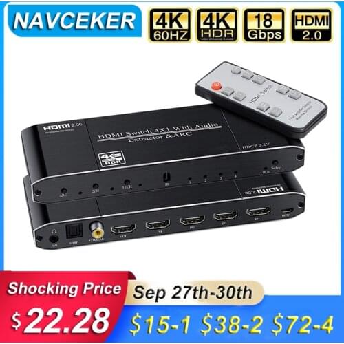Mini 4K HDMI Switch 2x1 HDMI 2.0 Switch Box 4x1 HDR HDMI Switcher Audio Extractor With ARC & IR Control For PS4 Apple TV HDTV
