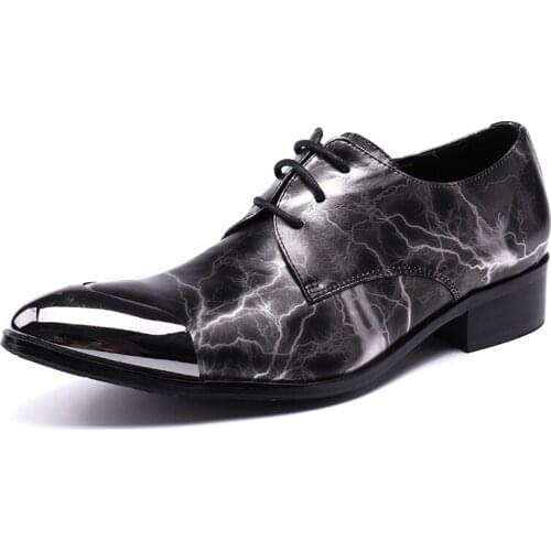 Black men shoes Genuine Leather Loafer lace-up low heel Men Metal Tip Wedding Party Wedding Shoes Hairdress Sexy Shoes