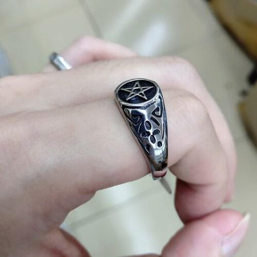 Male 2020 Sigil of Lucifer Satanic Seal of Satan Baphomet Signet Stainless Steel Pentagram Ring Pagan Jewelry for Men Women