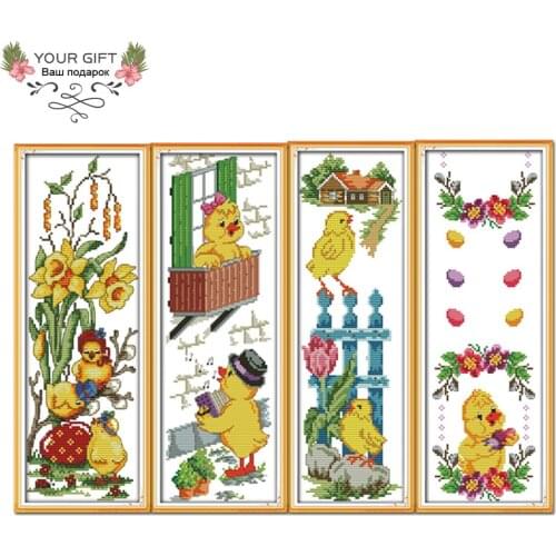 Joy Sunday D637(1)D638(2)D639(3)D640(4) Free Shipping Lovely Chicken(1)(2)(3)(4) Animal Needlecraft Home Decor Cross Stitch Kits