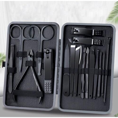 7-18 Pcs/lot Black Matte Nail Cutter Pedicure Scissors Set Stainless Steel Eagle Hook Portable Manicure Nail Clipper Tool Set