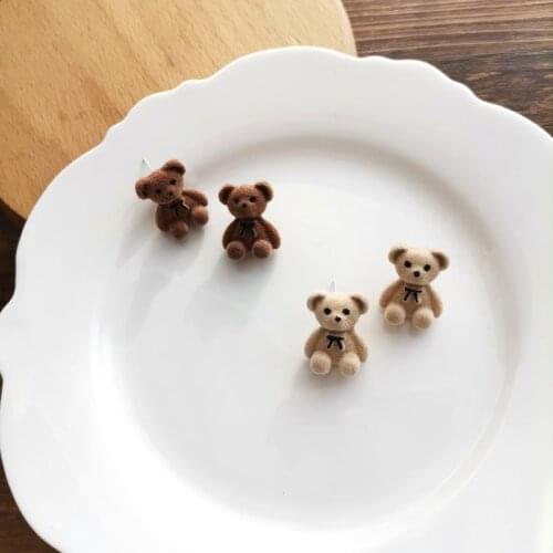 New Korean Kawaii Funny Plush Small Stud Earrings Cute Bow Bear Statement Dainty Earring Fashion Jewelry 2021 Brincos Wholesale