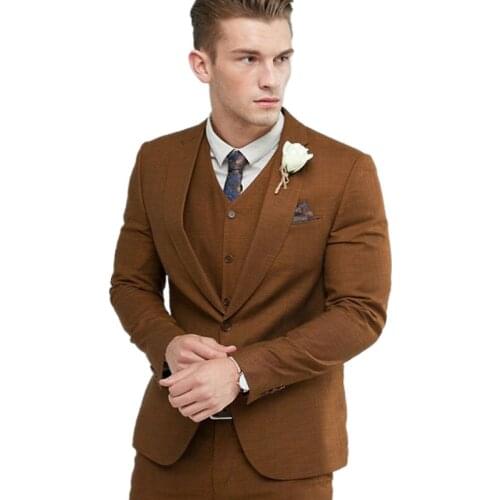 The New Business Slim Fit Fashion Men Wedding Suits Classic One Button Brown Men Suit Blazer Male Suits Three Pieces