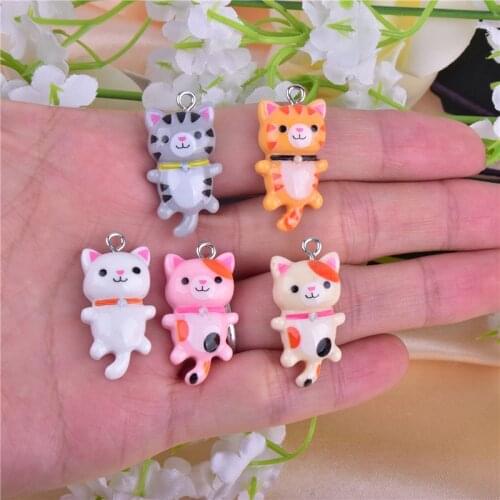 10pcs/pack Kawaii Cat Charms Pendants for Jewelry Making Animal Resin Charms Jewlery Findings DIY Craft
